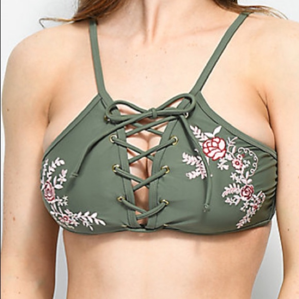 Floral Embroidery Bikini Top